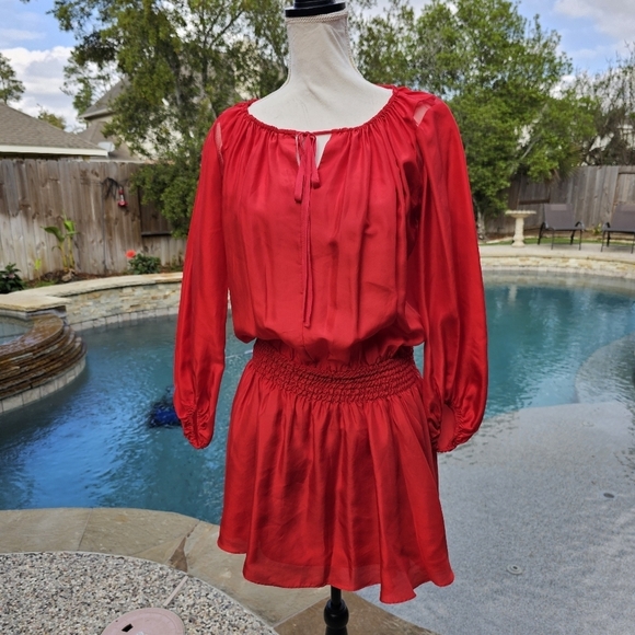 Elizabeth and James smocked waist  red silk dress S - Picture 9 of 15
